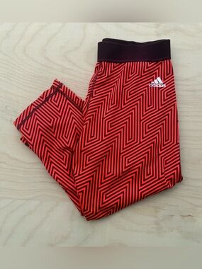 Adidas techfit Med Compression Capri Leggings Neon Orange Geometric Activewear M